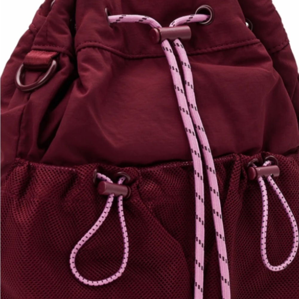 Maroon Drawstring Backpack with Pink Accents ligh… - image 1